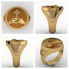 Anel teologia com a bíblia sagrada em ouro 18k