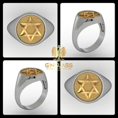 Anel Selo do Rei Salomão em Prata de lei com Ouro 18k - Ginglass Joias3D – Modelagem3D - Prototipagem