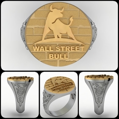 Anel wall street bulls em prata de lei com ouro 18k