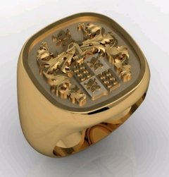Anel Brasão de Família Medieval em Ouro 18k - Ginglass Joias3D – Modelagem3D - Prototipagem