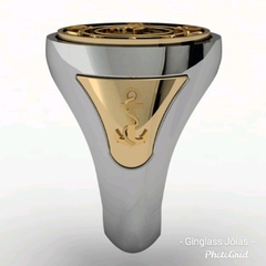 Anel sociedade amigos da marinha em ouro (750) com prata de lei (950) - Ginglass Joias3D – Modelagem3D - Prototipagem