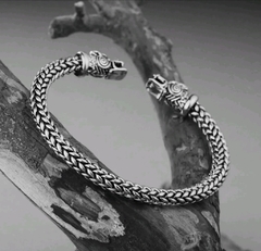 Bracelete Viking cabeça de dragão escama em prata de lei - comprar online