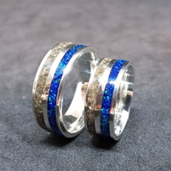 Par de Aliança de Prata com pedra Abalone e opala azul - comprar online