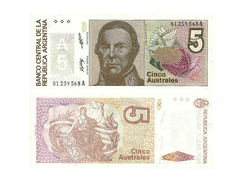 CÉDULA ARGENTINA ANO 1985 5 AUSTRALES - comprar online