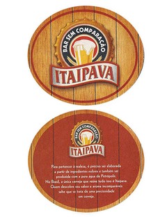 BOLACHA CERVEJA ITAIPAVA BAR SEM COMPARAÇÃO BRASIL 0VAL 9,5 X 11 CM