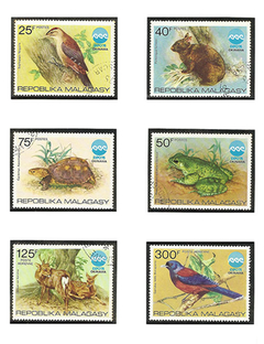 SELO FAUNA MADAGASCAR PÁSSAROS E ANIMAIS 1975 6 VALORES