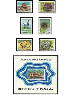 SELO FAUNA PANAMA FAUNA MARINHA 1976 6 VALORES E 1 BLOCO