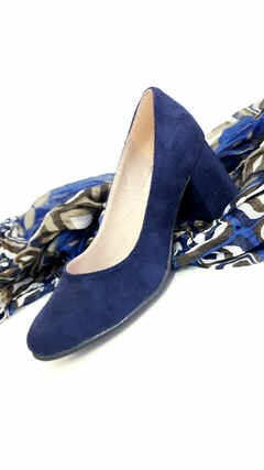 Stilettos punta redonda gamuzado azul marino - comprar online