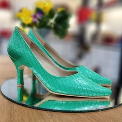 Stilettos trenzado verde taco 6,5 cm