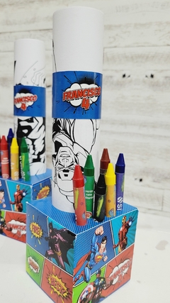 Caja cubo 6x6x6 + 6 crayones + 6 dibujos para pintar