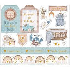 Die cuts com foil - Boho Baby boy - Litoarte