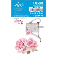 Aplique Litoarte -Monde Rose Flores e Regador (APM4-436)