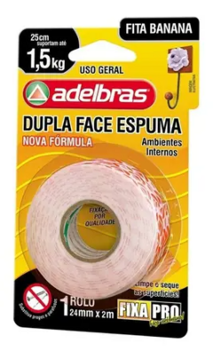 FITA DUPLA FACE ESPUMA BANANA F.PRO 24X2 ADELBRAS(E) - Fixa Forte