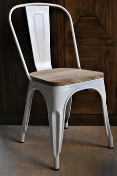 3010M-W - Silla Tolix Blanco Mate con Asiento de Madera Tono Claro - comprar online