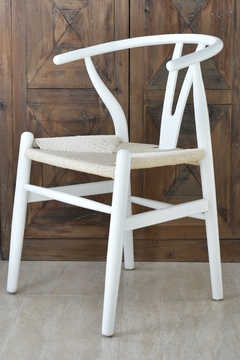 SILLA WISHBONE BLANCO + RATÁN COLOR NATURAL - comprar online