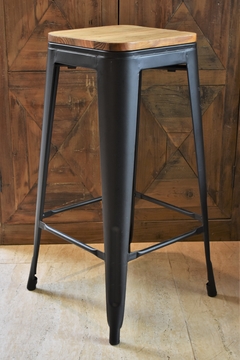 3105M-B Banqueta Tolix Negro Mate con asiento de Madera 75 cm - comprar online
