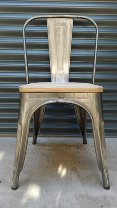 3010M-PU Silla tolix con asiento de madera galvanizada pulida
