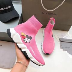 Ténis Balenciaga Plataforma Speed Rosa com Estampa do Mickey  Mickey Original