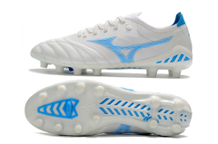 CHUTEIRA MIZUNO MORELIA NEO 3 FG ORIGINAL BRANCO E AZUL CLARO