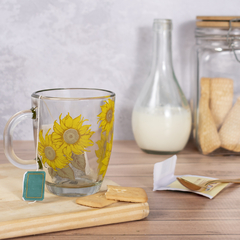 TAZA VIDRIO BOMBÉ GIRASOLES