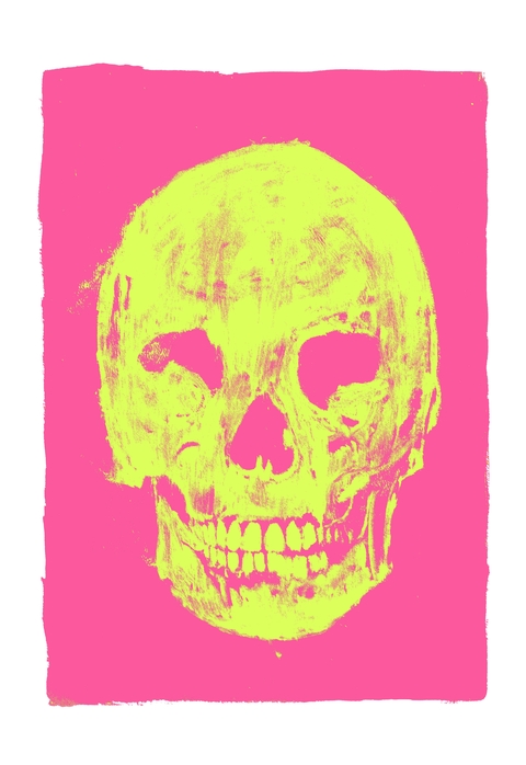 Sergio Bazán. Serigrafía "Calavera fondo rosa", 70 x 50 cm.