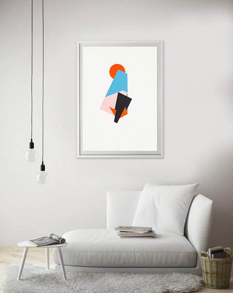Laura Saint-Agne. Naranja, celeste, rosa y negro, 100 x 70 cm