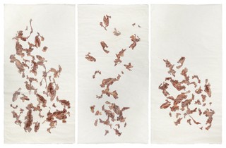 Adriana Carambia. Tríptico II, Serie Fragmentario. 140 x 70cm cada hoja.