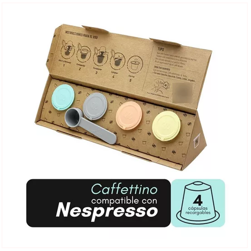 Caja x4 Capsulas recargables Nespresso + Cuchara - Caffettino