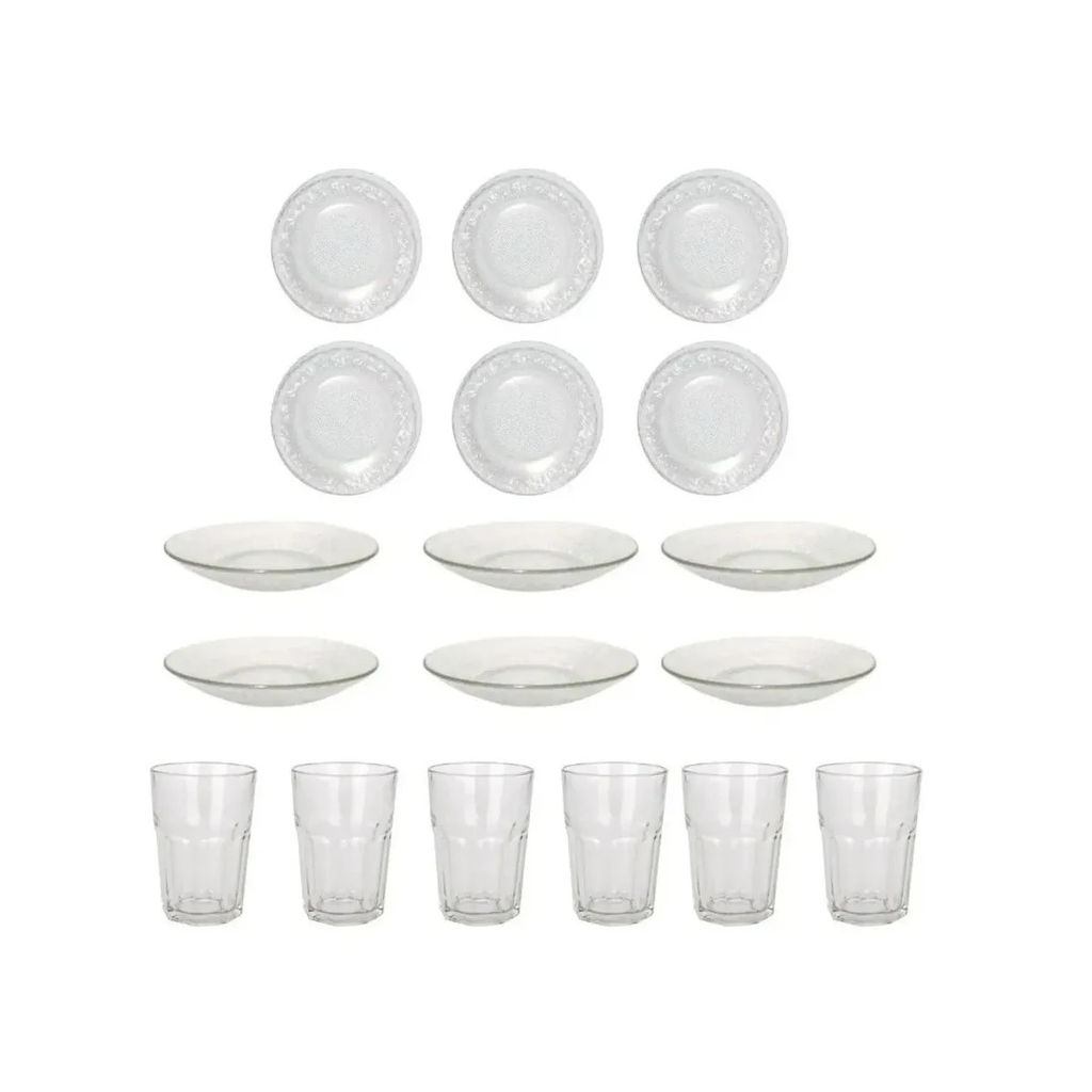Platos y vasos de vidrio sale