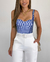 Cropped Sofia Casual Estruturado com Bojo Xadrez Azul