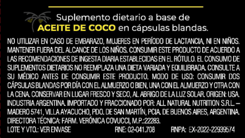 Aceite de Coco 60 Capsulas Blandas - Natural Nutrition - tienda online