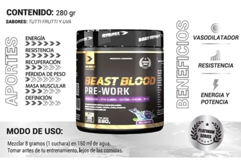 Beast Blood Pre Work Pre Entrenamiento 280gr - Body Advance - Platinum Series en internet