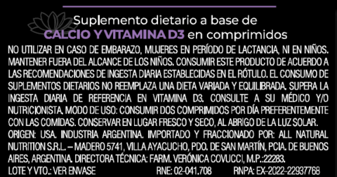 Calcio 600 + Vitamina D3 60 Comprimidos - Natural Nutrition - tienda online