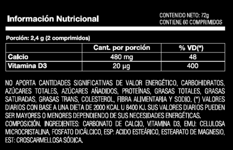 Calcio 600 + Vitamina D3 60 Comprimidos - Natural Nutrition - Off Suplementos