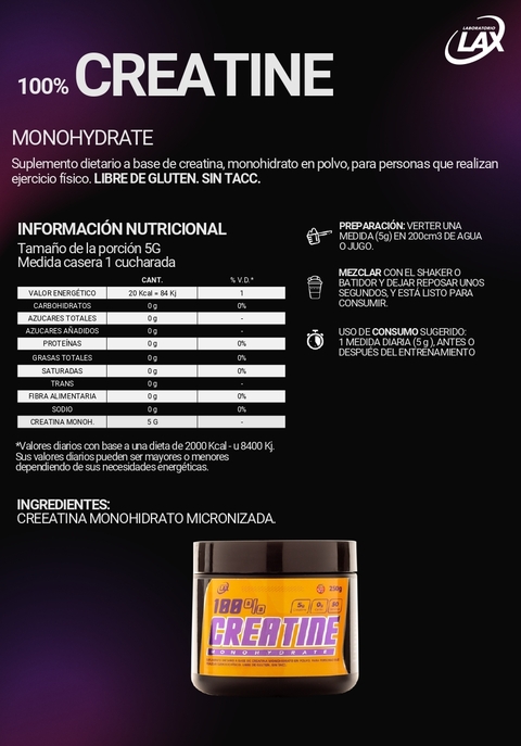 CREATINA MONOHIDRATO 100% PURA X 250 GRS - LAX LABORATORIOS - comprar online