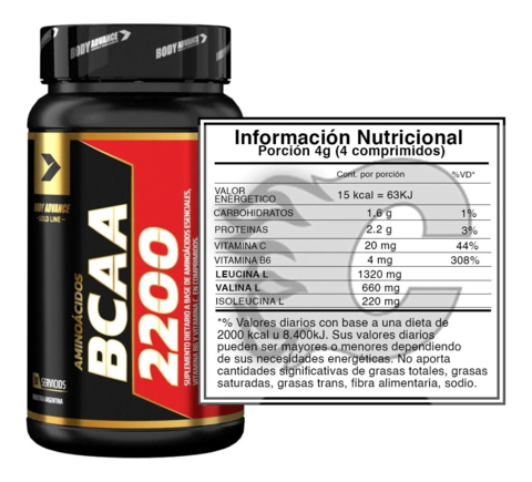 Bcaa 2200 Aminoácidos Ramificados 120 Comp - Body Advance - comprar online