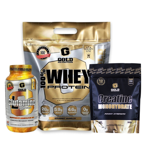 Whey Protein 5lb + Creatina + Glutamina Combo Gold Nutrition