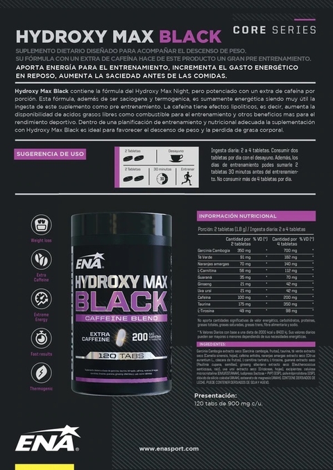 Combo Quemador: Hydroxy Max Black 120 Tabs + Hydroxy Max Night 120 Tabs - ENA SPORT - comprar online