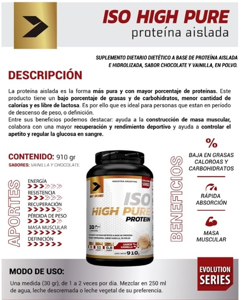 Iso High Pure Protein 910Grs Proteína Aislada - Body Advance - tienda online