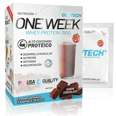 ONE WEEK WHEY PROTEIN 7900 CAJA 7 SOBRES 25Grs C/U - GENTECH