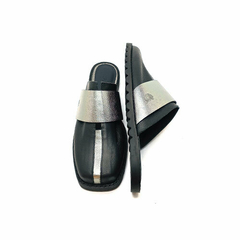 Mule Élégant, couro soft preto e couro metalizado ônix, sola TR preta. Ref. 017R.1612 - comprar online