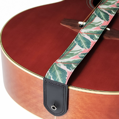 Correa para guitarra estampa Ficus Ruby fondo coral marca Hula Bags