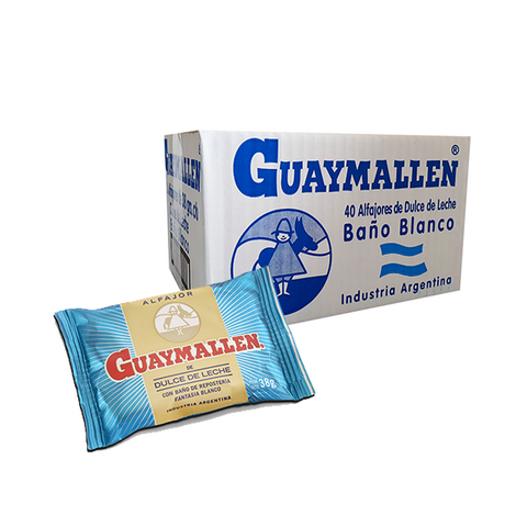 ALFAJOR GUAYMALLEN CHOCOLATE BLANCO. POR TRES UNIDADES, CAJA DE 40 UNIDADES