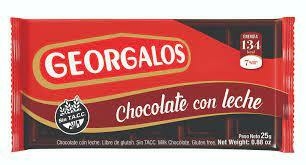 SIN TACC CHOCOLATE GEORGALOS CON LECHE. POR UNIDAD, POR DOS UNIDADES, CAJA DE 24 UNIDADES