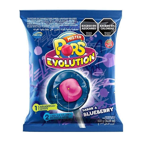 CHUPETINES MISTER POP EVOLUTION BLUEBERRY ( SIN TACC ) - BOLSA X 24 UNIDADES -