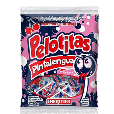 CHUPETINES PELOTITAS PINTALENGUA SABOR CEREZA ( SIN TACC ) - BOLSA X 50 UNIDADES -