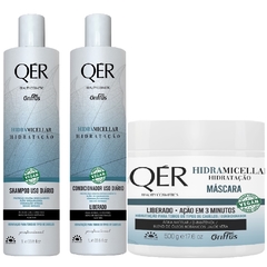 Kit Shampoo + Condicionador + Máscara Hidratação Vegano Hidramicellar QÉR Griffus