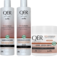 Kit Shampoo + Condicionador + Máscara Fortalecimento Vegano Vitaluronic QÉR Griffus