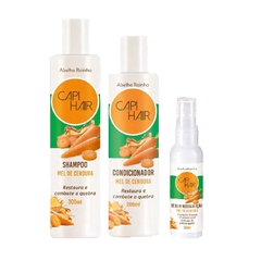 Kit Shampoo + Condicionador + Sérum Restaurador Mel de Cenoura Capi Hair Abelha Rainha