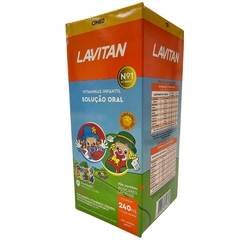 Embalagem do Suplemento Vitamínico Infantil Patati Patatá Líquido Laranja Lavitan Cimed, contendo 240ml e informações nutricionais.